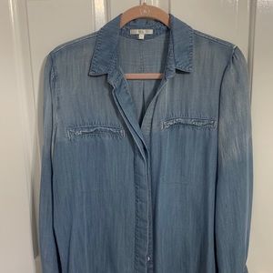 Denim Chambray Shirt Tunic Length Size M